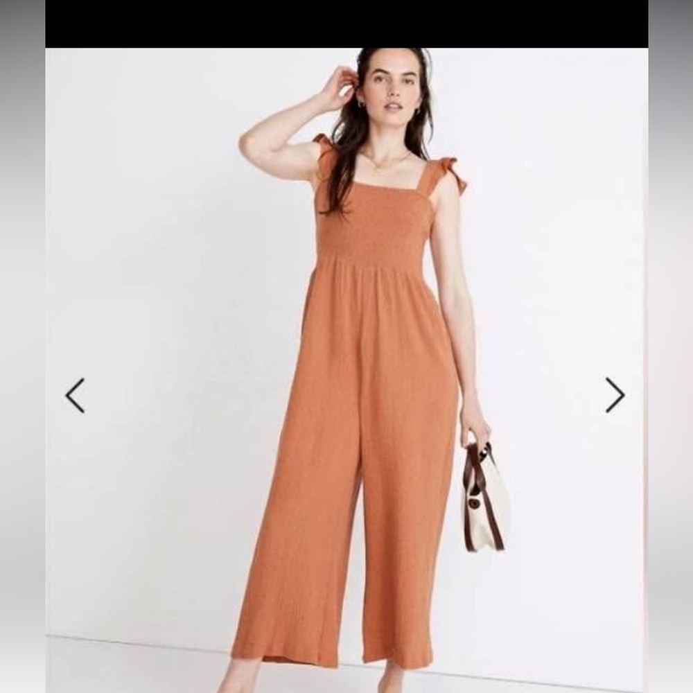Madewell Rust Orange Square-Neck Jumpsuit